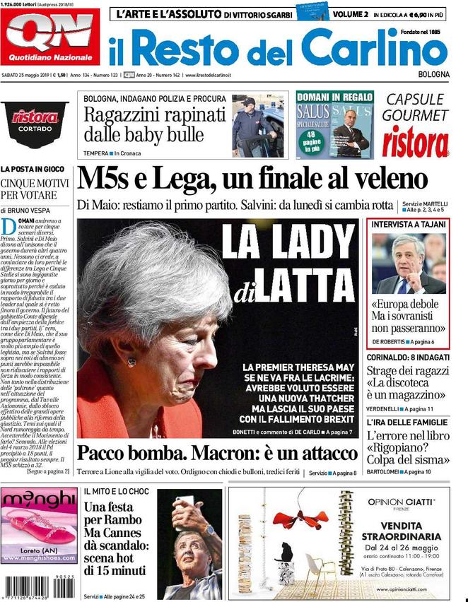 25 maggio: prime pagine Italia